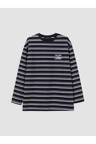 LC Waikiki Nevavm Women's Striped T-Shirt with Oval Neckline