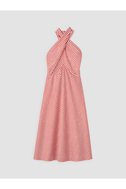 LC Waikiki Nevavm Halter Neck Striped Waist-Slit Dress