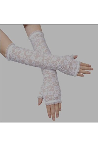 Corvus kolye&bileklik White Color Lycra Lace Party Gloves