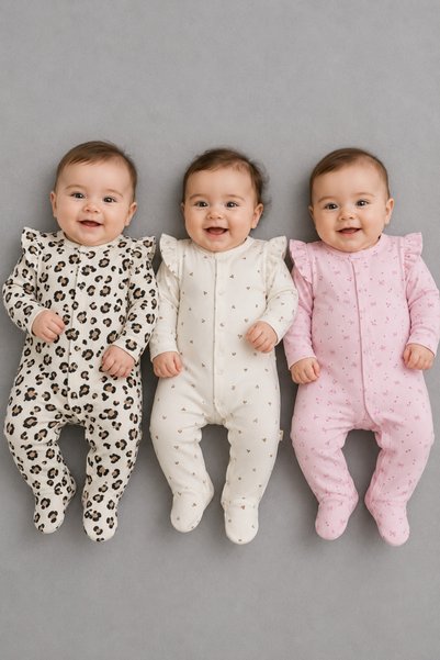My Babies Label طقم بدلة أطفال بناتي مكون من 6 قطع مصنوعة من القطن بنسبة 100% مع كشكشة على الكتفين وقبعة