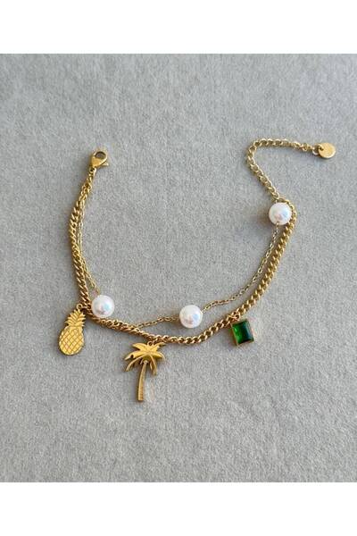 Haziran Accessory, Women's Bracelet with Pearl Beads Charm and Steel Extensio...
