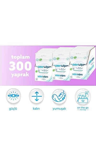 WaterWipes Sensitive+ Mini Paket Islak Mendil 3x10x10 Adet (300 Yaprak)