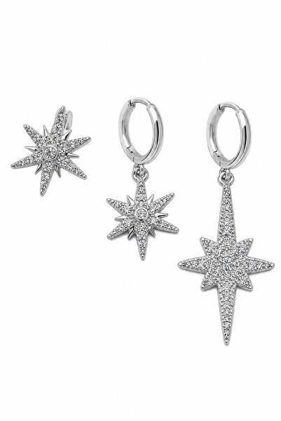 Jack Ferrero Gray Earring Set with Star Figures and Zircon Stones - 3 Pair Co...