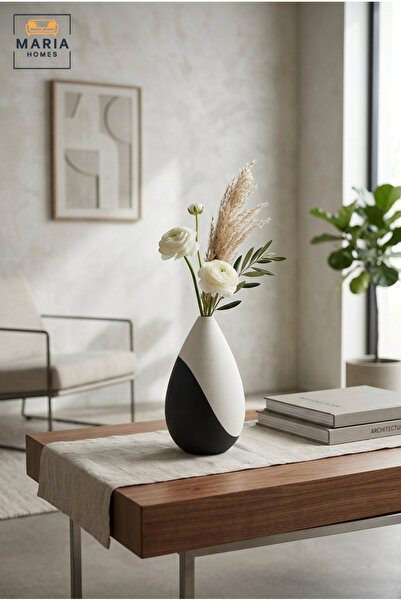 MARIA HOMES Modern Decorative Flower Vase with Two-Tone Abstract Design, Tear...
