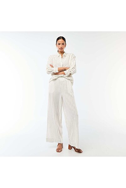 KIABI Linen Blend Palazzo Trousers WHITE