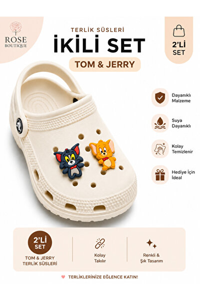 RoseCo00 Tom ve Jerry 2'li Set Jibbits Terlik Süsü Charm Terlik Aksesuarı