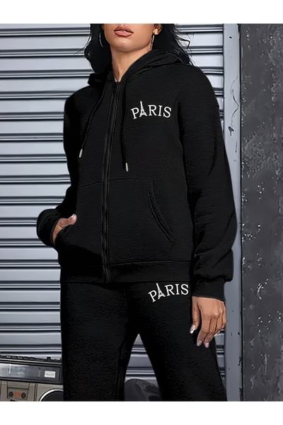 macklin Women's Paris Printed Oversize 3 Thread Hooded Jacket Tracksuit Set