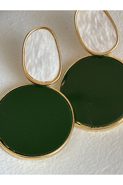 BHR AKSESUAR Cream Green Round Earrings (5 cm)