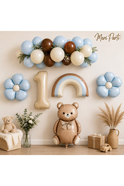 MERİ PARTİ Σετ μπαλονιών γενεθλίων Boho Teddy Bear για 1 έτος – Σετ διακόσμησ...