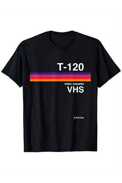 Astogria13 VHS Tape Graphic T-Shirt 80s 90s Cassette Tee, Black with Red-to-O...