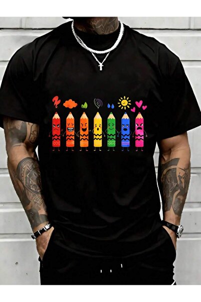 Astogria13 Colorful Crayon Characters T Shirt With Fun Expressions Weather Sy...