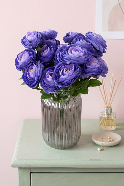 Yapay Çiçek Deposu Artificial Flower 7-Piece Aria Rose Bouquet 38 cm Purple