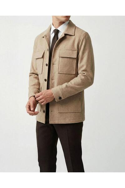 TerziAdemAltun Italian Style Slim Fit Cashmere Men's Coat Mink T13531
