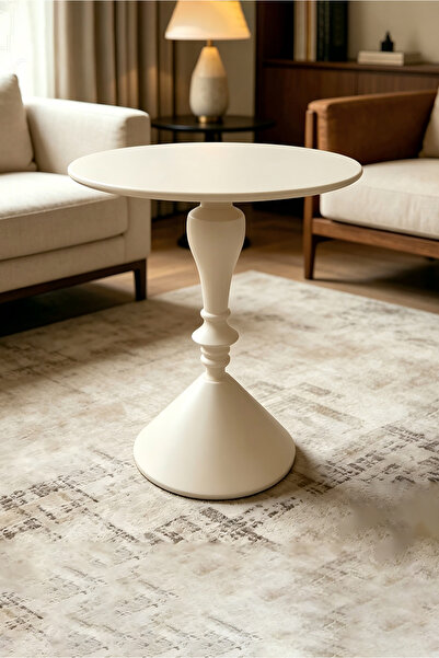 LDNQ Modern Round Pedestal Side Table (40*58cm). BlackMinimalist EndTable wit...