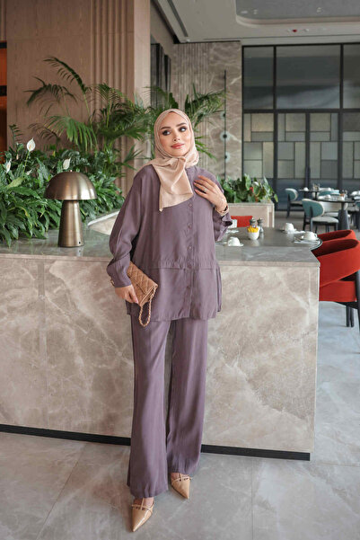 İmajButik Σετ Modal με παντελόνι Plum Tunic