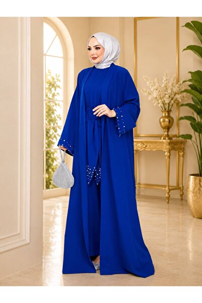 EFSUN MODA طقم عباية نسائية من قطعتين من فايا مزين باللؤلؤ