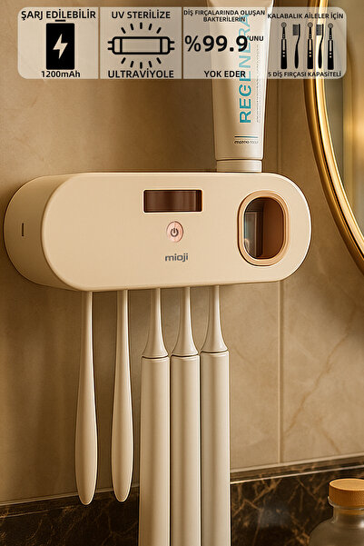 Empressco Şarjlı UV Sterilizatör Diş Fırçası Sıkacağı ve Tutucusu Bej