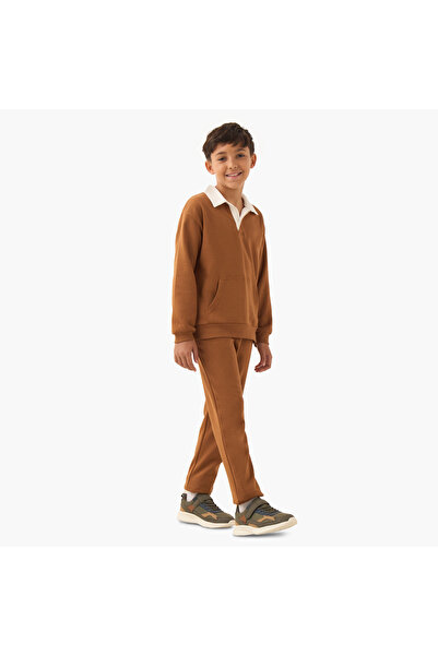 Juniors طقم سترة وبنطلون رياضي للأولاد مع جيب كانجارو - قطن - أكمام طويلة - ياقة
