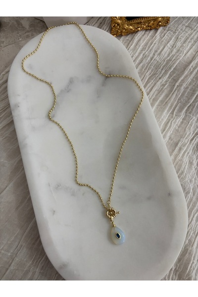 Alina Jewelry Boncuk zincir doğal taş uçlu kolye