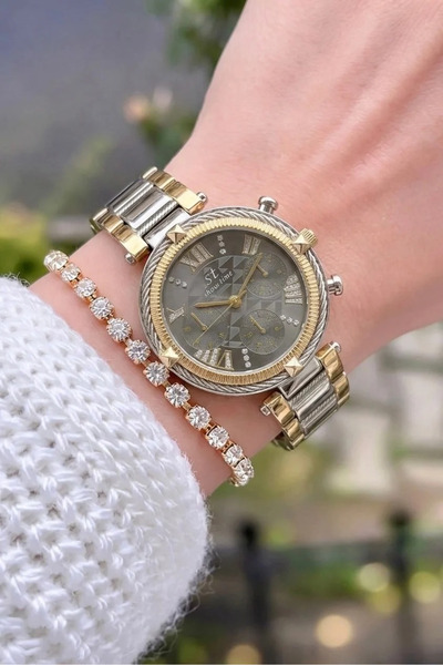 Feronnucci Women's Wristwatch with Calendar Bracelet Gift Gold Silver Double ...