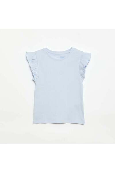 KIABI Ruffle-sleeved ribbed T-shirt BLUE