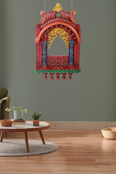 Al Athar Arts Handcrafted Wooden Jharocha – Antique Rajasthani Wall Hanging (W:14''H:26''D:4'')