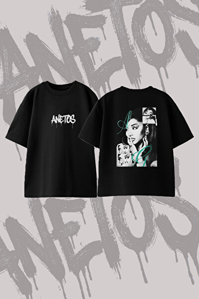 Anetos Ariana Grande_80 Design Back Printed Cotton Black Oversize T-Shirt