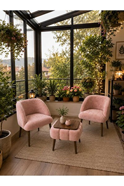 DEKOZUM LUNA SOFT Well soft Peluş Kumaş İkili Berjer Seti Salon Balkon Koltuk...