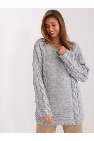 BADU Pulover Dama, BADU, Acril, Maneca lunga, Gri, model BA-SW-8047.92P