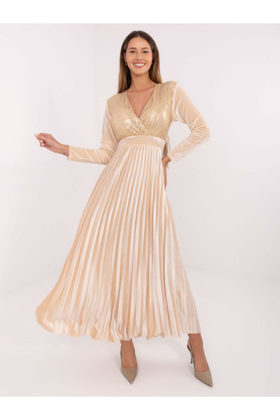 Moda Italy Rochie Dama Maxi, Paiete, MODA ITALY, Bej deschis de Petrecere