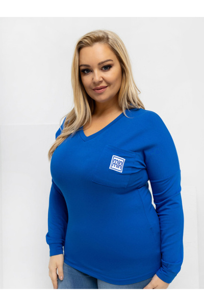 Relevance Bluza Dama Maneca lunga, Decolteu in V, RELEVANCE, Cobalt