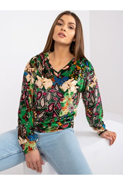 Italy Moda Bluza Dama Maneca lunga, Imprimat, ITALY MODA, Verde Eleganta Office