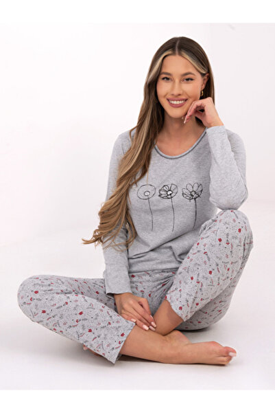 Forever Pink Pijama Dama, Forever Pink, Bumbac, Maneca lunga, Gri, model DU-P...