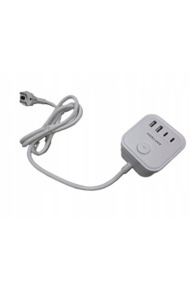 Anytech Prelungitor cu priză USB C ALB, 3x Prize, Smart Power Strip cu 4x USB