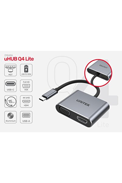 Unitek Hub USB-C la HDMI 2.0 4K 60Hz, VGA, USB-A și PD 100W D1049A
