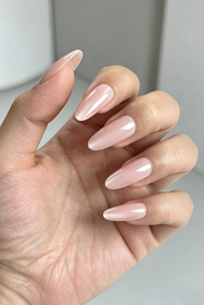 Easy Beauty 24 Adet Kedi Gözü Uzun Oval Nude Takma Tırnak Seti Kısa Tırnak MY196