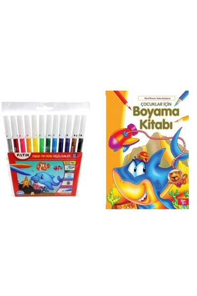 FATİH KALEM Fatih Keçeli Pen 12-Pack and Different Coloring Book 1 Piece Set ...