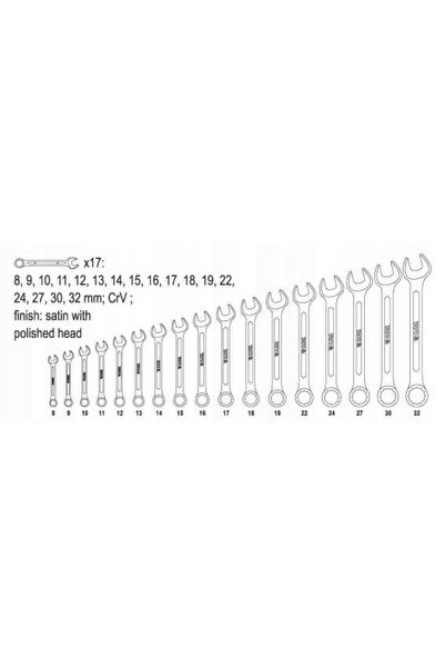 yato Set de chei combinat cu cap plat și buclă 8-32 mm YT-0363, lustruite