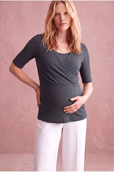 WESTMARK LONDON Maternity Indigo Blue Textured Viscose Double Breasted V-Neck...
