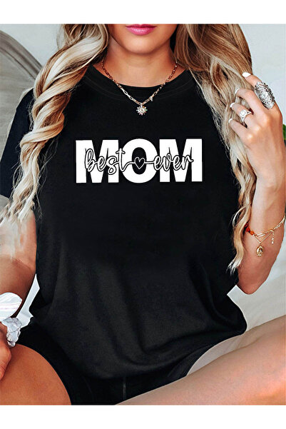 Ekim11 تي شيرت نسائي بأكمام قصيرة وياقة دائرية مطبوع عليه عبارة "MOM Best Eve...