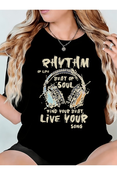 En22 تي شيرت نسائي Rhythm Life of Soul Find Beat Live Your Song ذو رقبة دائري...