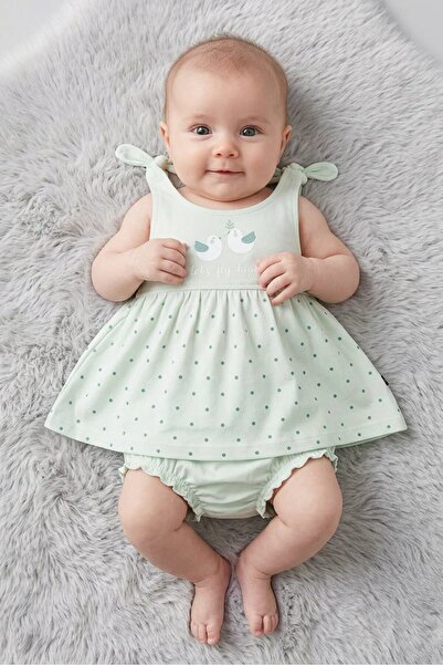 Popees Toddlers Girl 2 Pcs Graphic Print Dress And Panty Set, Mint