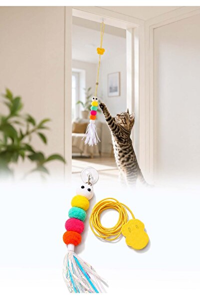 omilife Cat Toy Interactive Cat Fishing Rod with Bell for Door Hanging, Flexi...