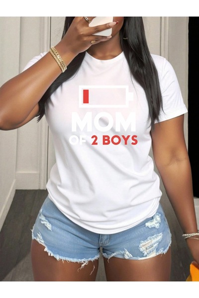 Astogria13 Polystr T-Shirt Womn, Mom of 2 Dsign, Comfortabl Casual Short Slv ...