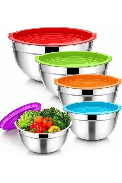TOSHIONICS 5 Pcs Mixing Bowl with Airtight Lids | Stainless Steel Set, Nestin...
