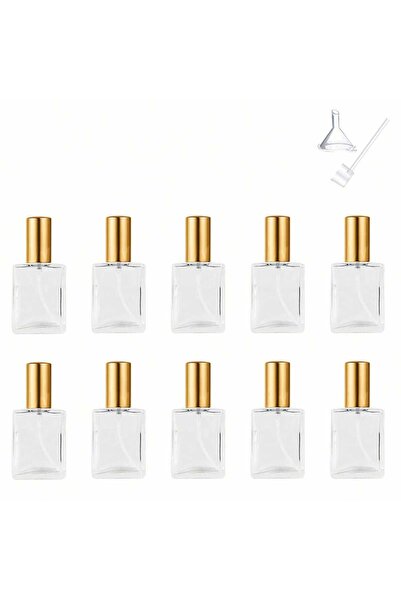 Choice9 Glass 15ml Golden 10 pieces 15ml Flat Square Refillable Perfume Cosme...
