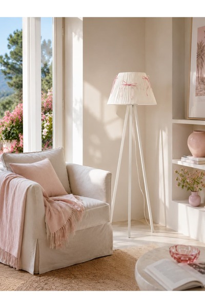 Maison Avf Candy Pembe Fiyonk Beyaz Rafya Lambader - Beyaz Tripod Ayak