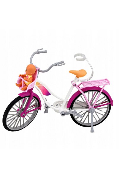 LeanToys Păpușa Anlily în rochie roz, cu bicicletă și scaun pentru copil, set