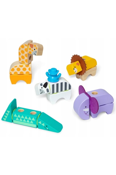 Melissa & Doug Blocuri Blockables din lemn, animale sălbatice, Safari