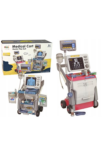 LeanToys Set de doctorat mic, cărucior medical, RTG, EKG, lumini, roz, 16 piese